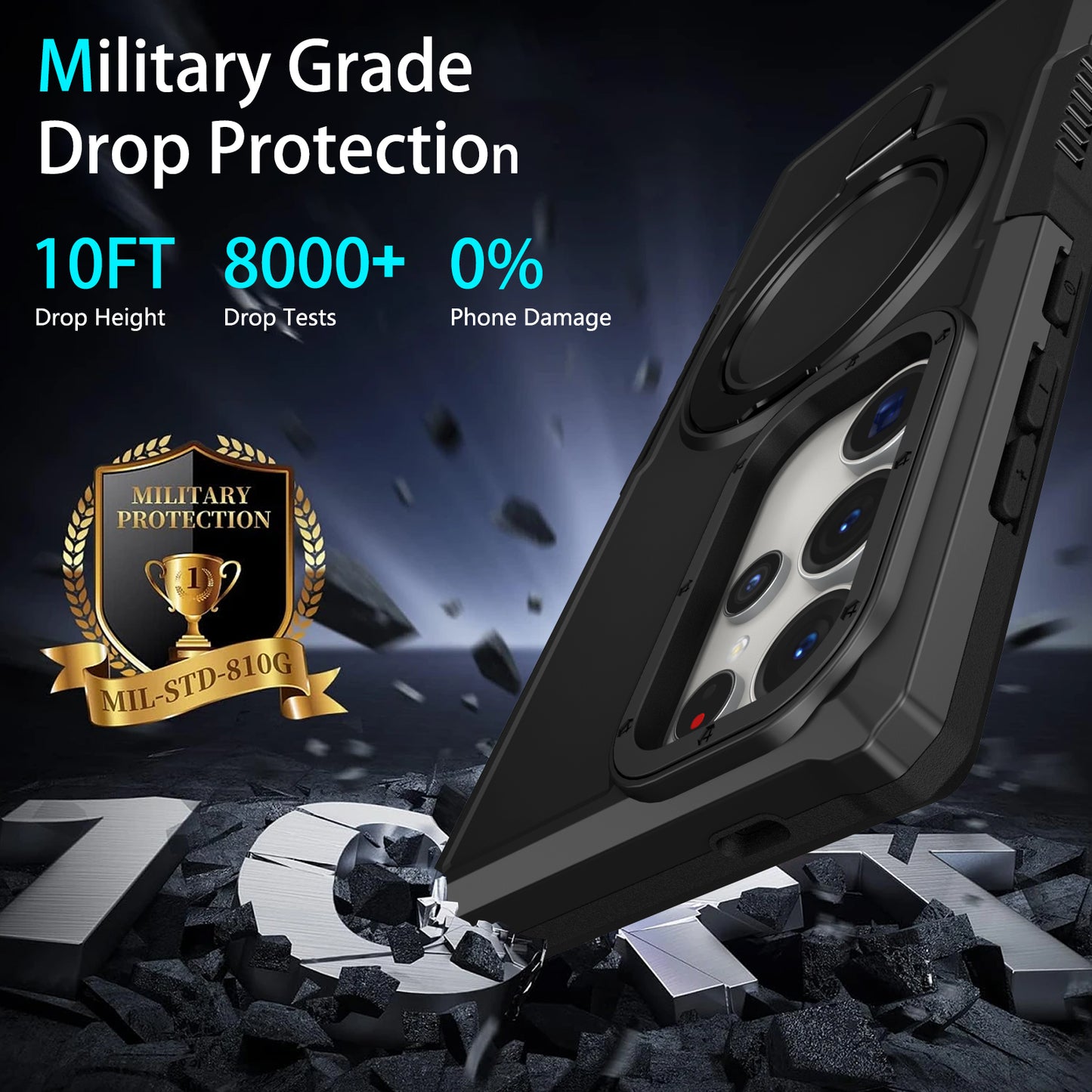 For Samsung Galaxy S24 Ultra Case TPU+PC 2-in-1 Ring Kickstand Shockproof Cover - Black