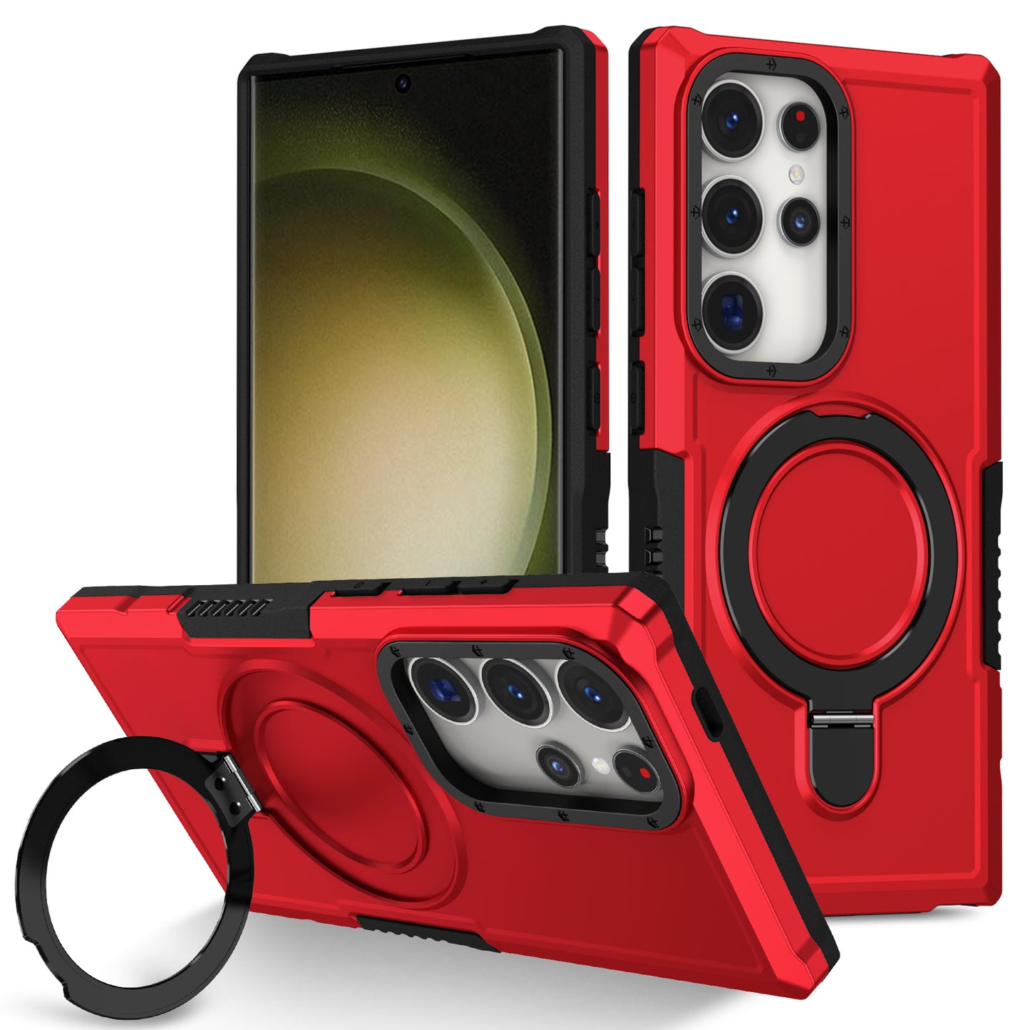 For Samsung Galaxy S24 Ultra Case TPU+PC 2-in-1 Ring Kickstand Shockproof Cover - Red