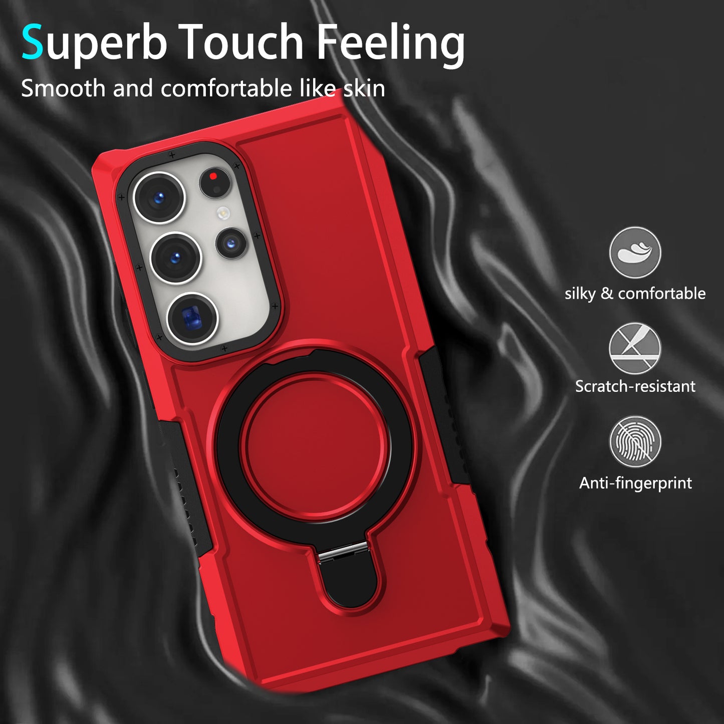 For Samsung Galaxy S24 Ultra Case TPU+PC 2-in-1 Ring Kickstand Shockproof Cover - Red