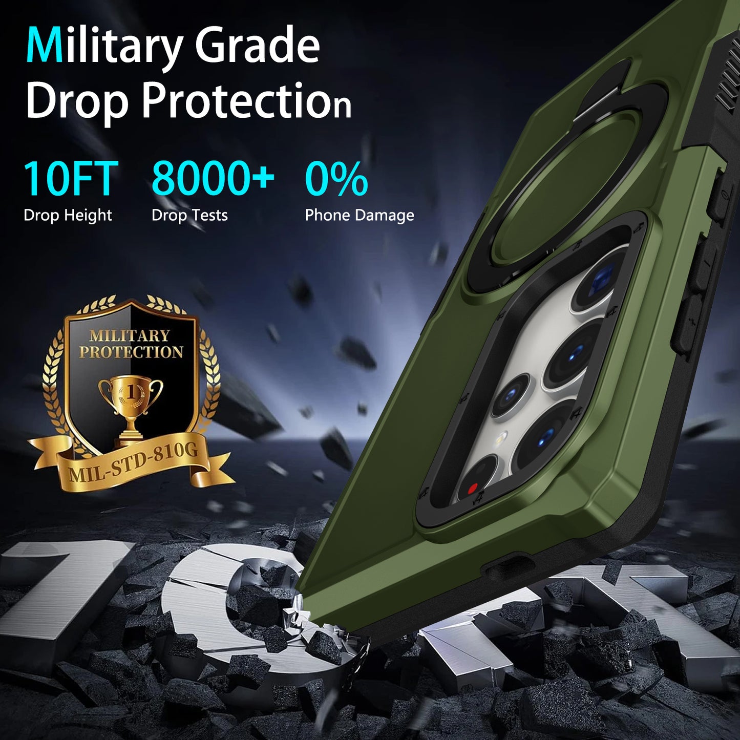For Samsung Galaxy S24 Ultra Case TPU+PC 2-in-1 Ring Kickstand Shockproof Cover - Blackish Green
