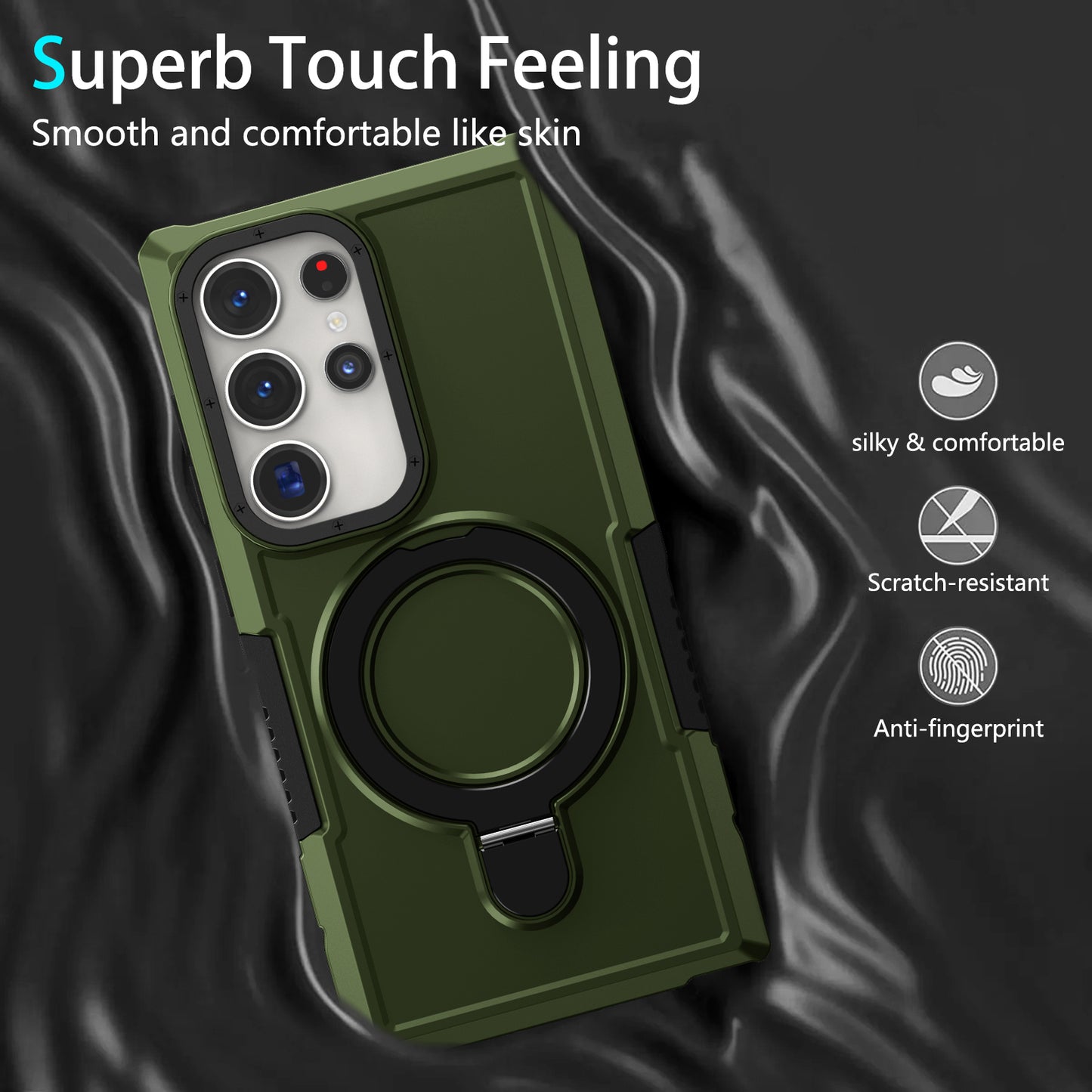 For Samsung Galaxy S24 Ultra Case TPU+PC 2-in-1 Ring Kickstand Shockproof Cover - Blackish Green