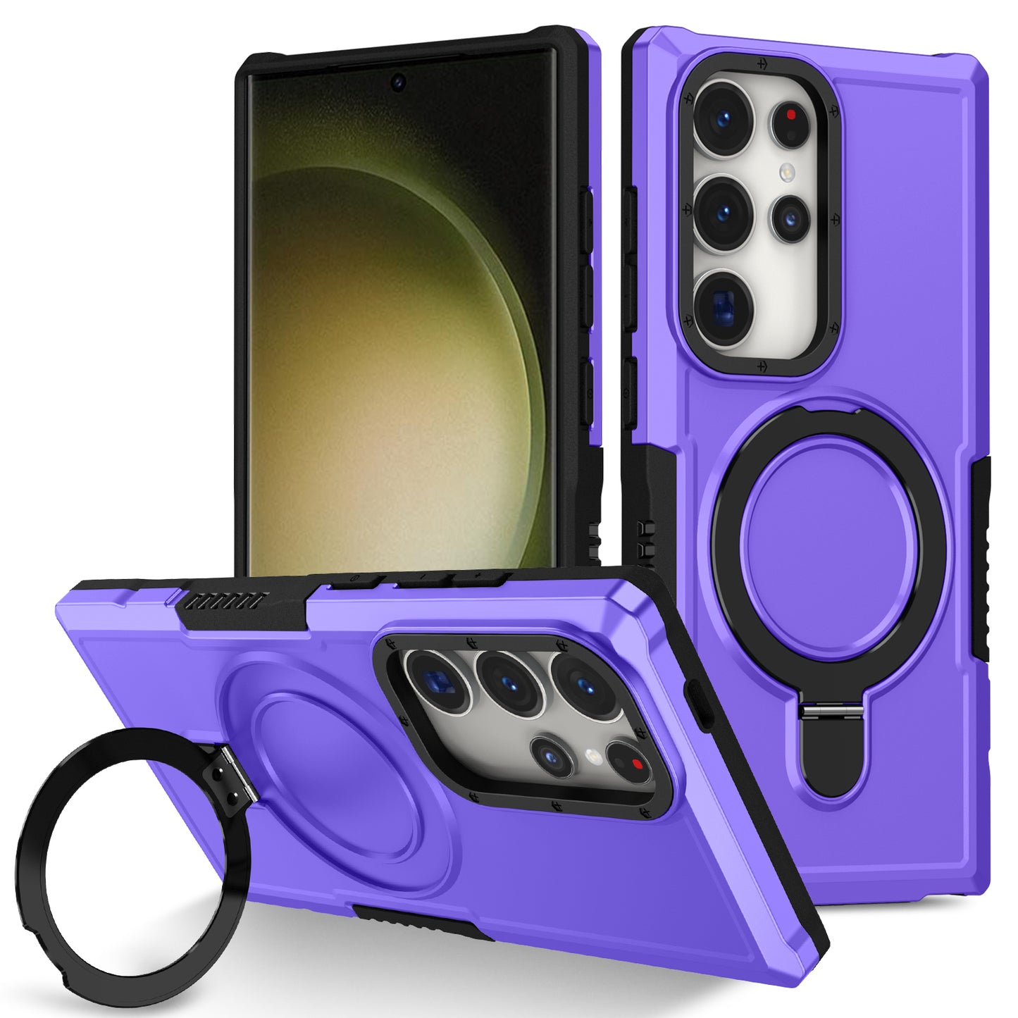 For Samsung Galaxy S24 Ultra Case TPU+PC 2-in-1 Ring Kickstand Shockproof Cover - Purple