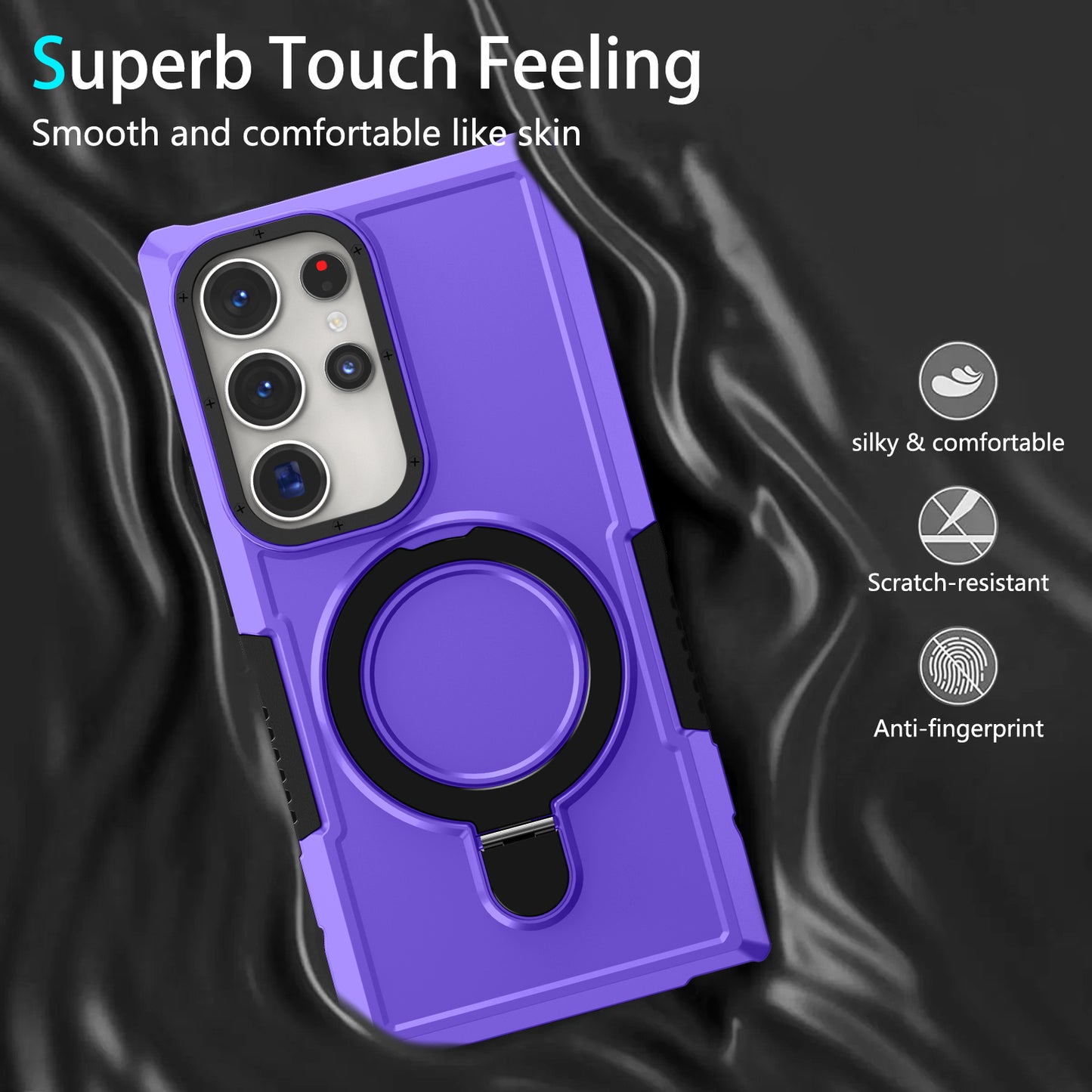 For Samsung Galaxy S24 Ultra Case TPU+PC 2-in-1 Ring Kickstand Shockproof Cover - Purple