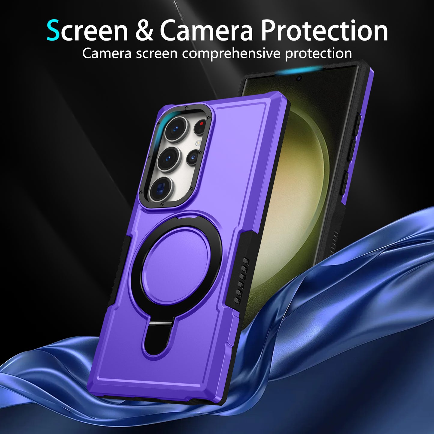 For Samsung Galaxy S24 Ultra Case TPU+PC 2-in-1 Ring Kickstand Shockproof Cover - Purple