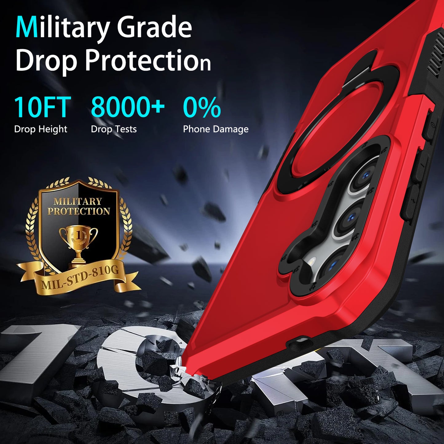 For Samsung Galaxy S24+ Case Hybrid TPU+PC Cover with Ring Holder Kickstand - Red