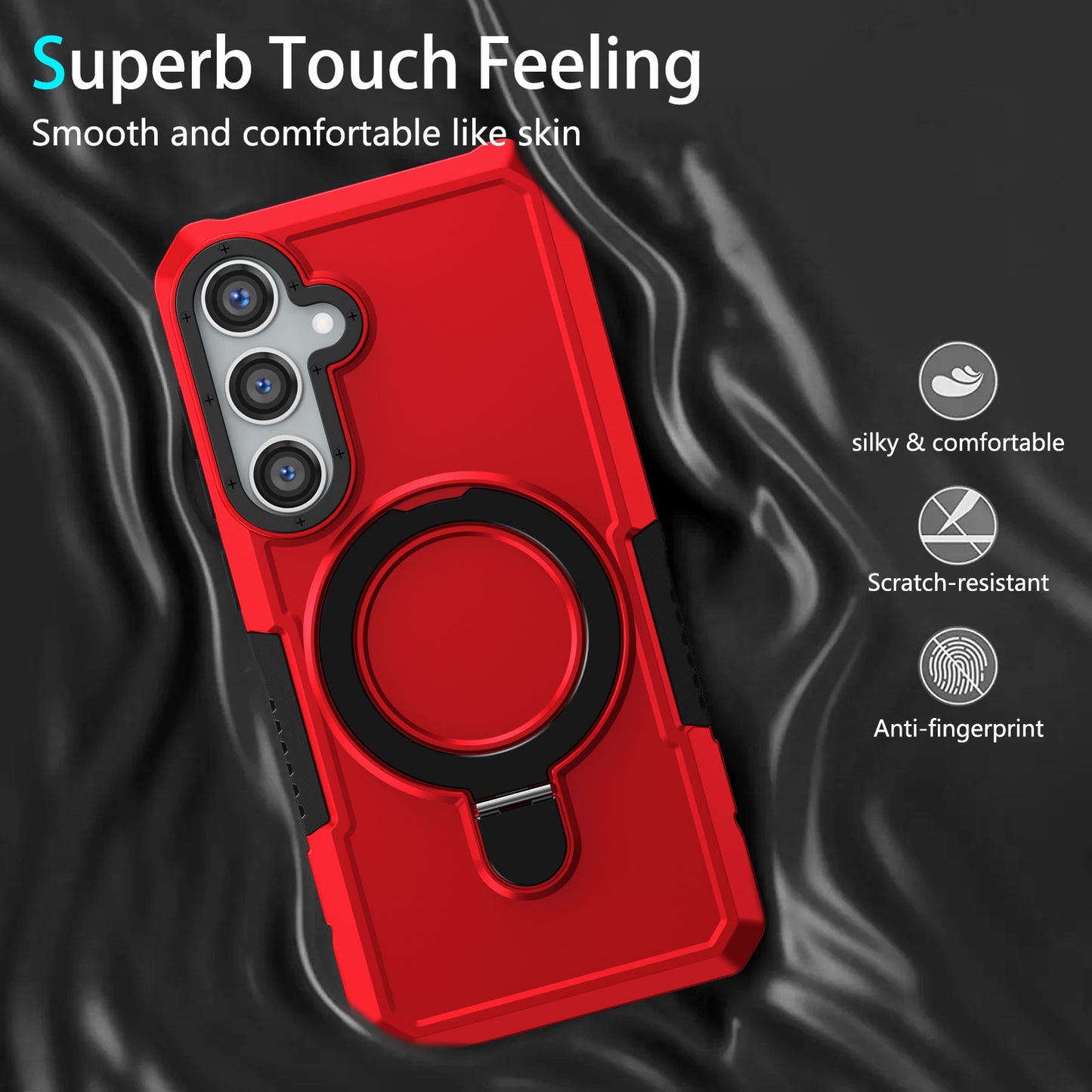 For Samsung Galaxy S24+ Case Hybrid TPU+PC Cover with Ring Holder Kickstand - Red