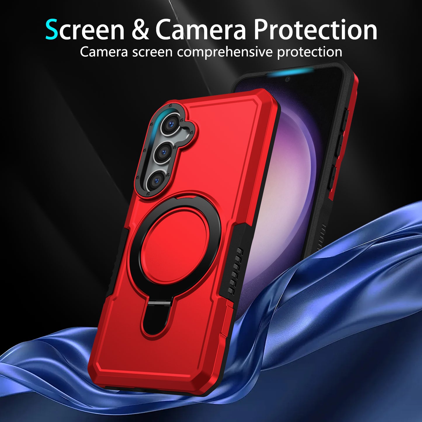 For Samsung Galaxy S24+ Case Hybrid TPU+PC Cover with Ring Holder Kickstand - Red