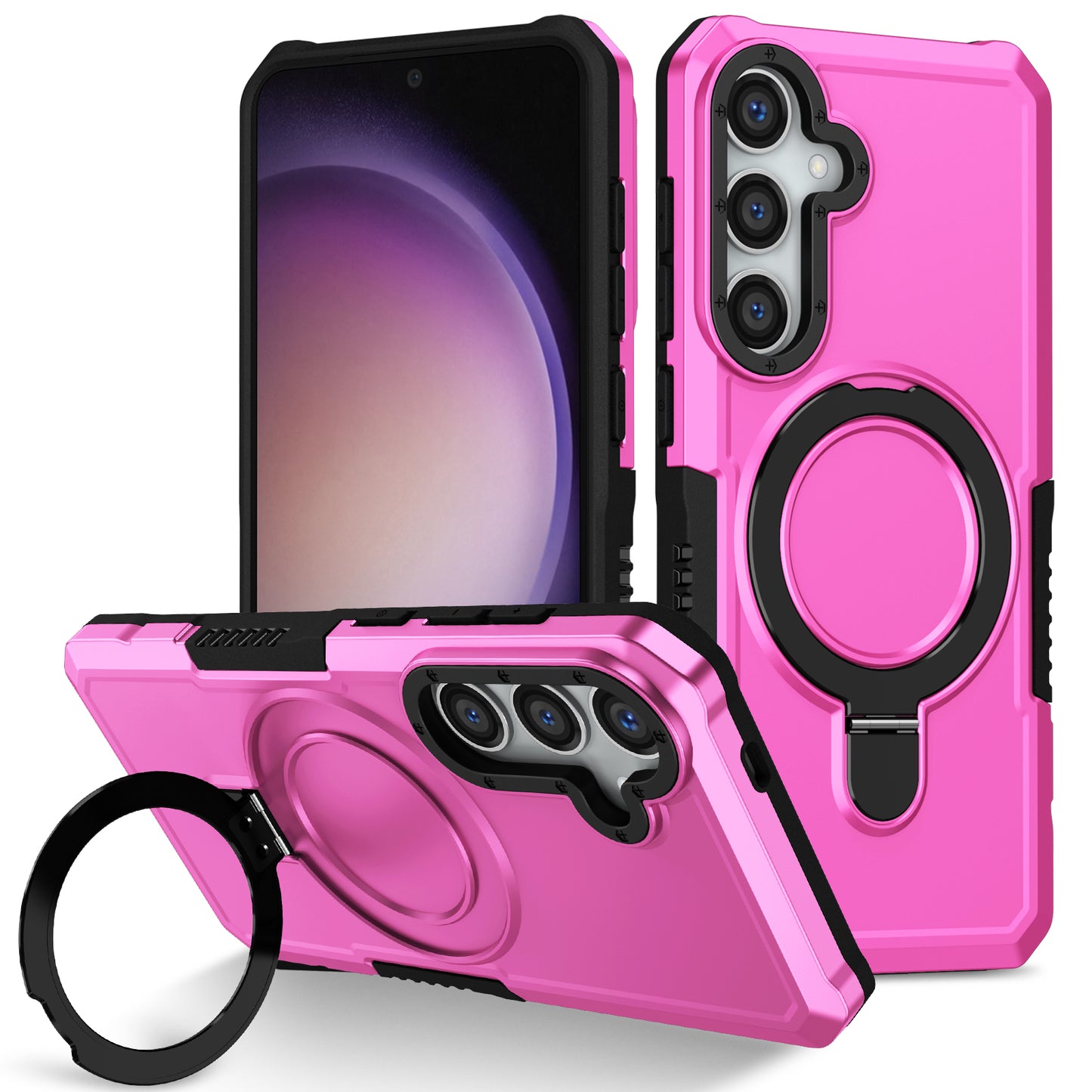 For Samsung Galaxy S24+ Case Hybrid TPU+PC Cover with Ring Holder Kickstand - Pink