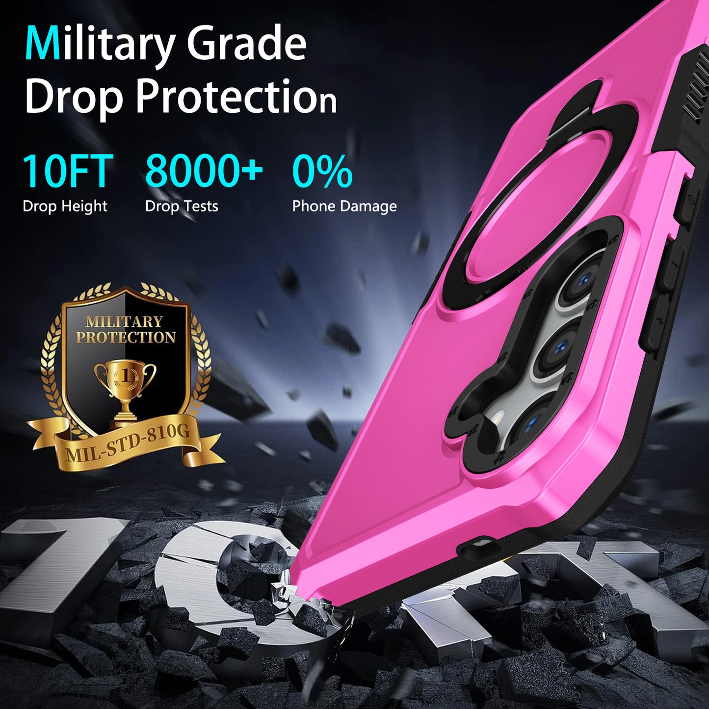 For Samsung Galaxy S24+ Case Hybrid TPU+PC Cover with Ring Holder Kickstand - Pink