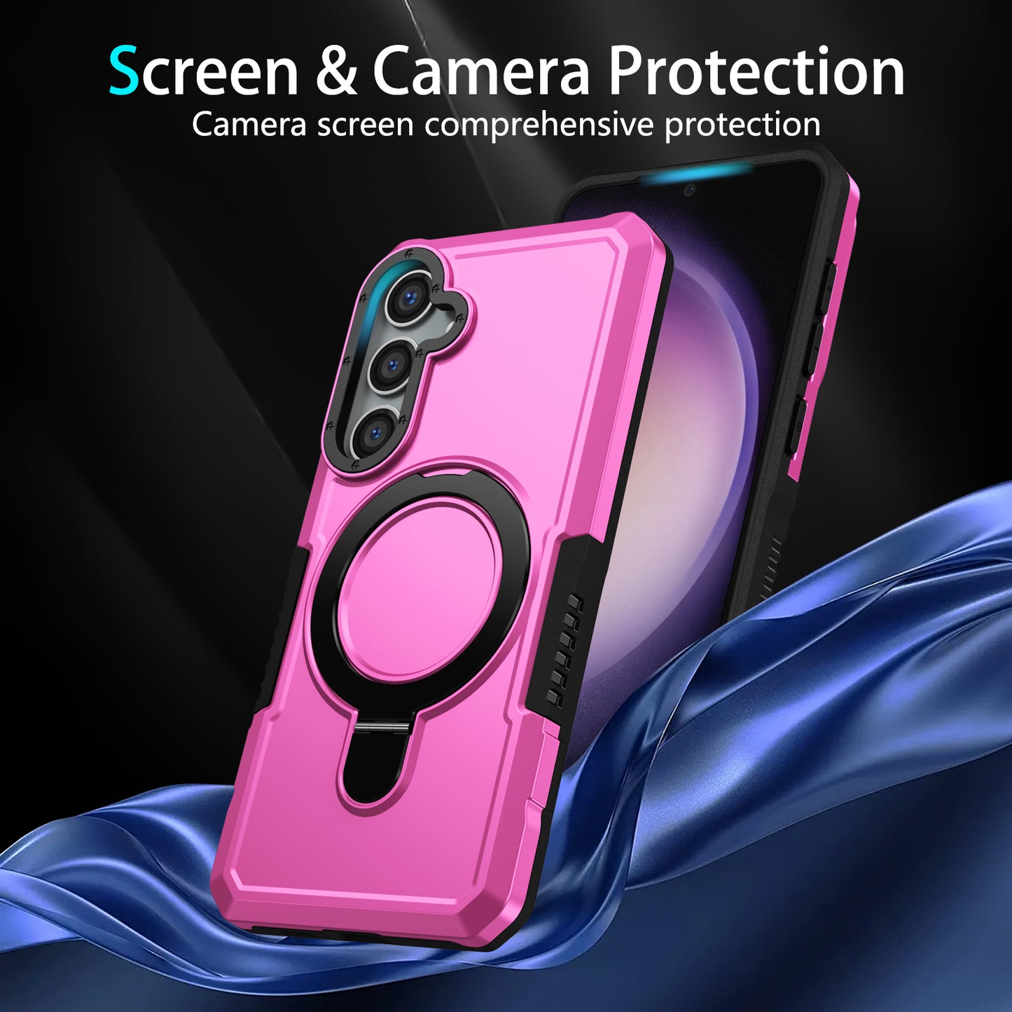 For Samsung Galaxy S24+ Case Hybrid TPU+PC Cover with Ring Holder Kickstand - Pink