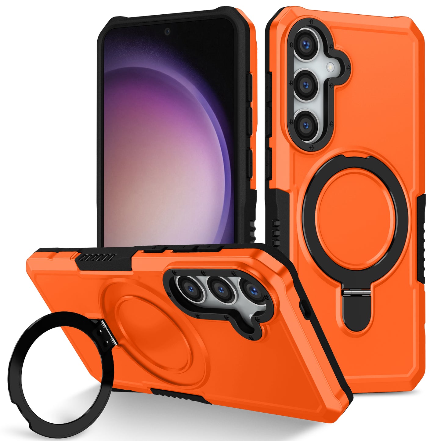 For Samsung Galaxy S24+ Case Hybrid TPU+PC Cover with Ring Holder Kickstand - Orange