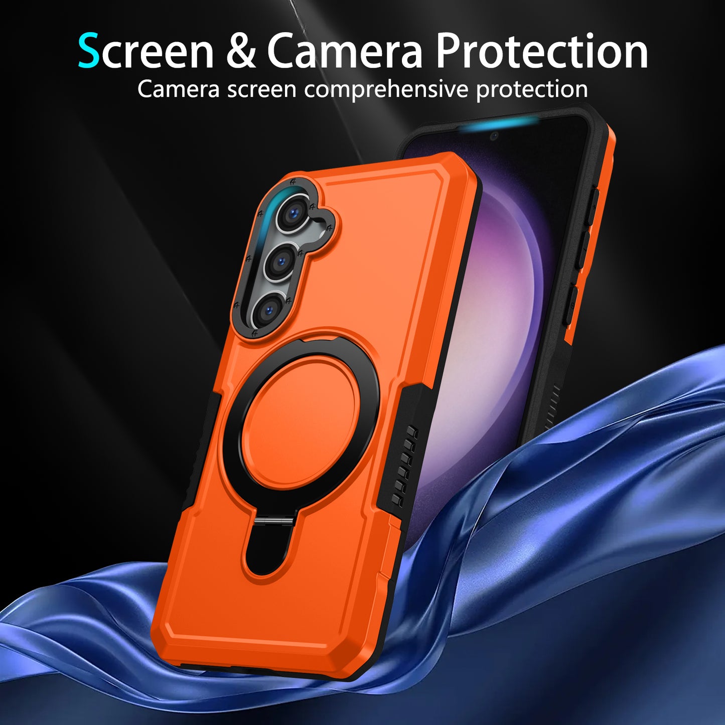 For Samsung Galaxy S24+ Case Hybrid TPU+PC Cover with Ring Holder Kickstand - Orange