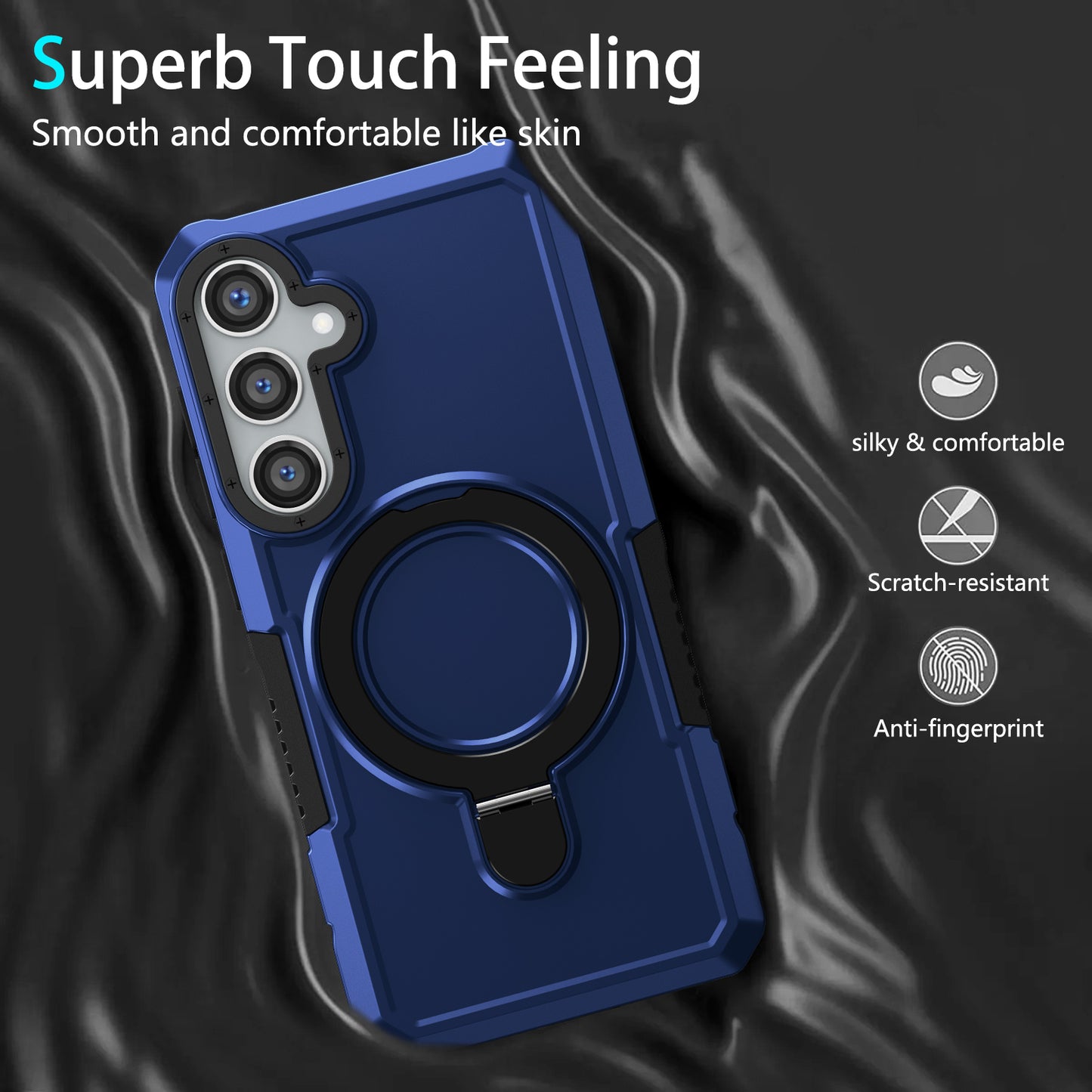 For Samsung Galaxy S24+ Case Hybrid TPU+PC Cover with Ring Holder Kickstand - Sapphire