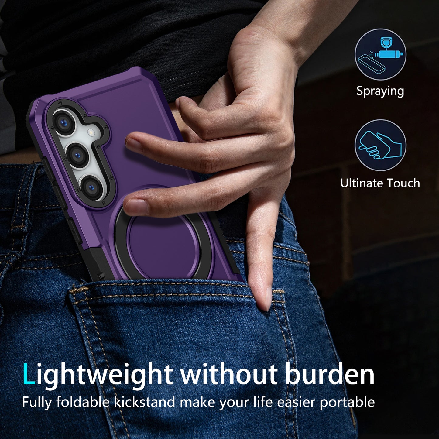 For Samsung Galaxy S24+ Case Hybrid TPU+PC Cover with Ring Holder Kickstand - Dark Purple