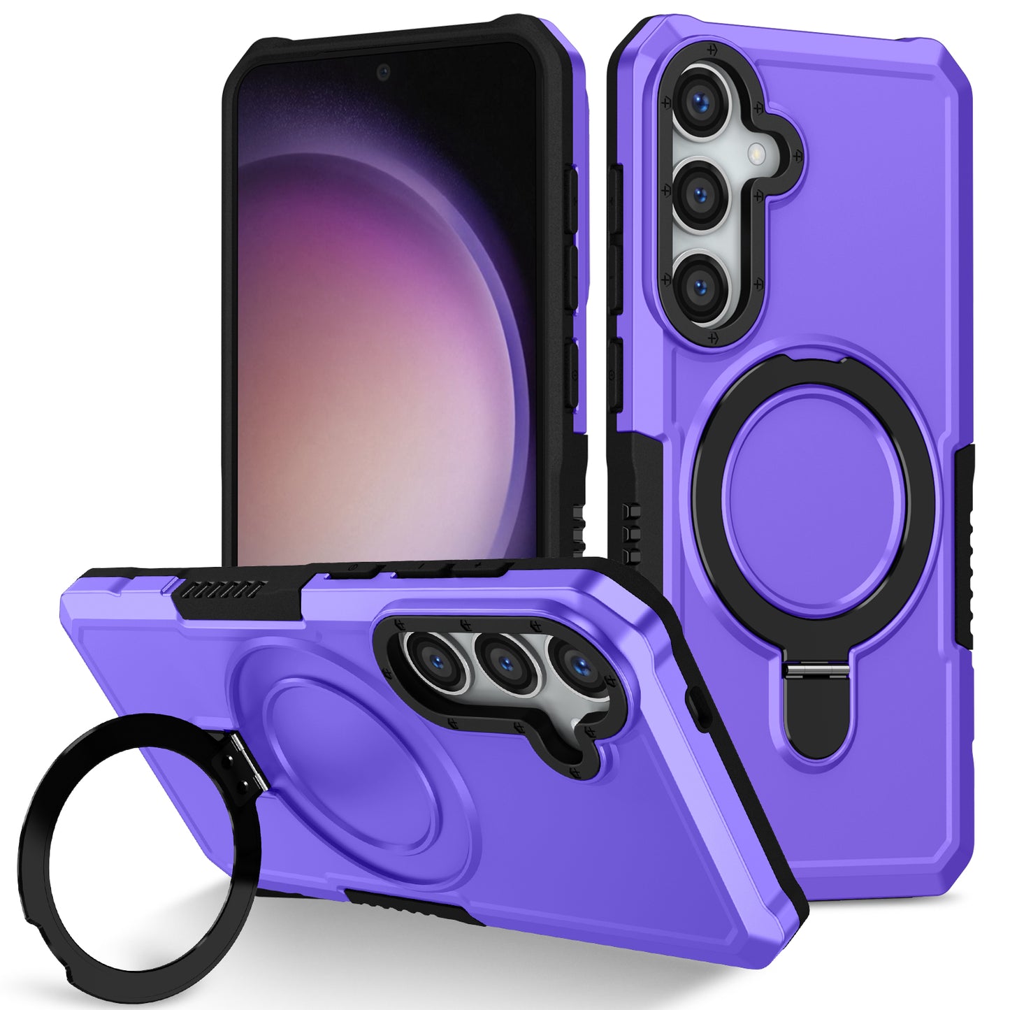 For Samsung Galaxy S24 Phone Cover TPU+PC Dual-Layer Ring Kickstand Anti-Drop Case  - Purple
