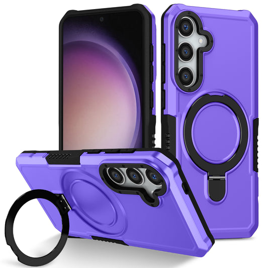 For Samsung Galaxy S24 Phone Cover TPU+PC Dual-Layer Ring Kickstand Anti-Drop Case  - Purple