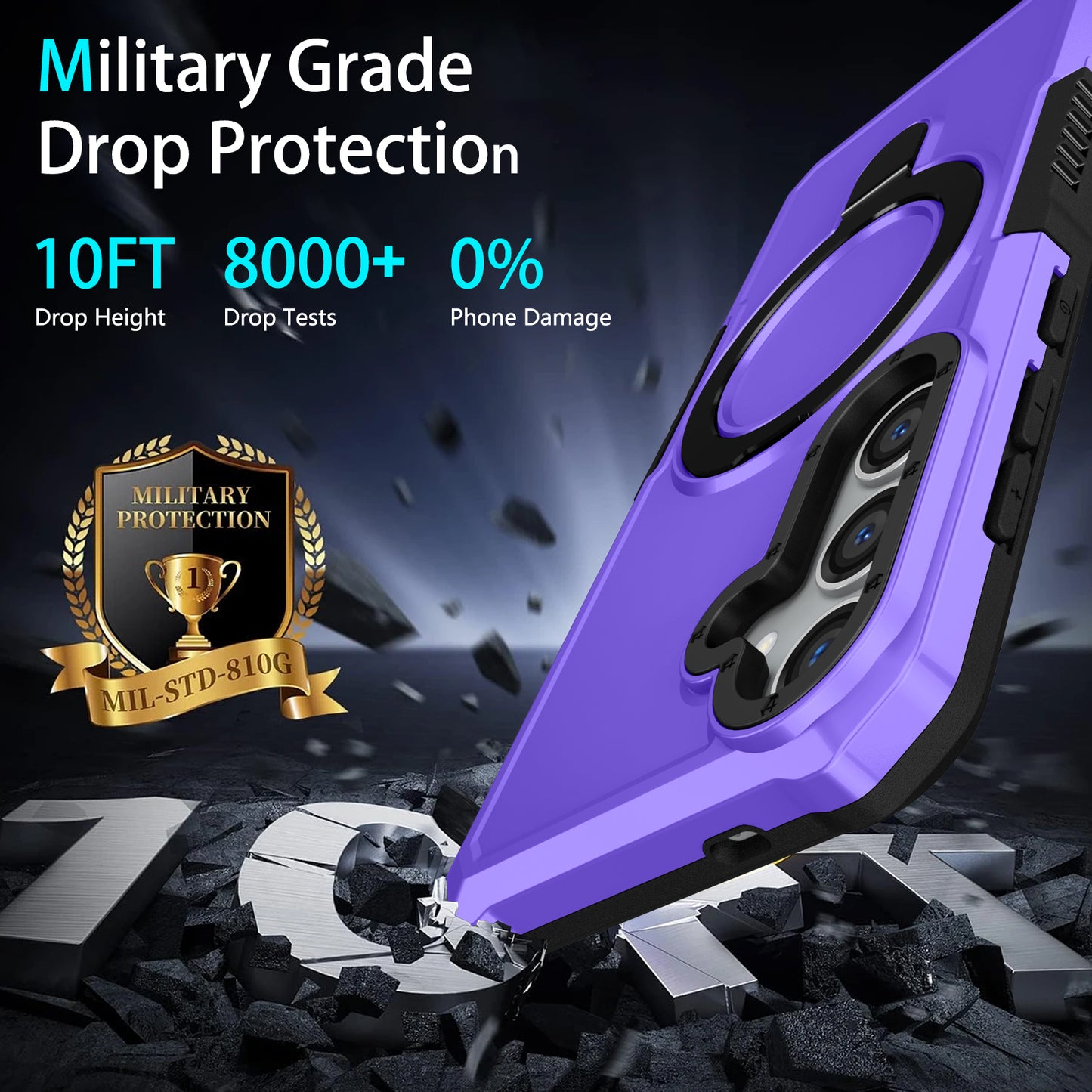 For Samsung Galaxy S24 Phone Cover TPU+PC Dual-Layer Ring Kickstand Anti-Drop Case  - Purple