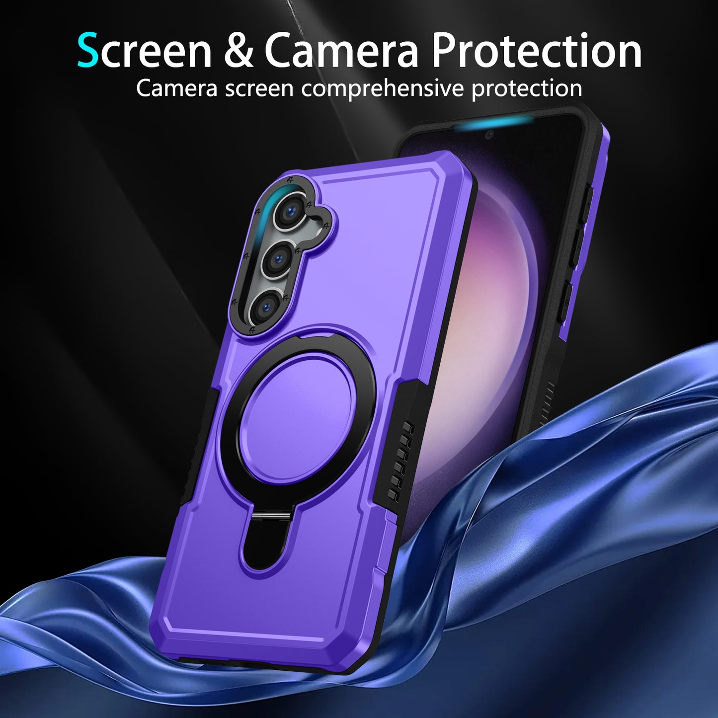 For Samsung Galaxy S24 Phone Cover TPU+PC Dual-Layer Ring Kickstand Anti-Drop Case  - Purple