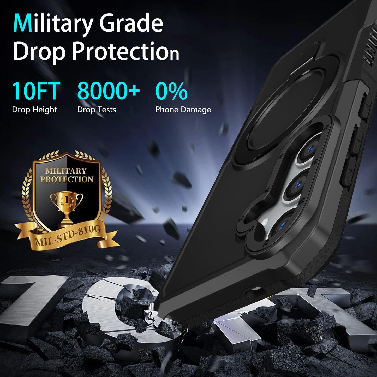 For Samsung Galaxy S24 Phone Cover TPU+PC Dual-Layer Ring Kickstand Anti-Drop Case  - Black