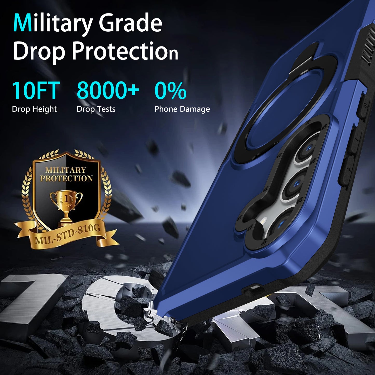 For Samsung Galaxy S24 Phone Cover TPU+PC Dual-Layer Ring Kickstand Anti-Drop Case  - Sapphire