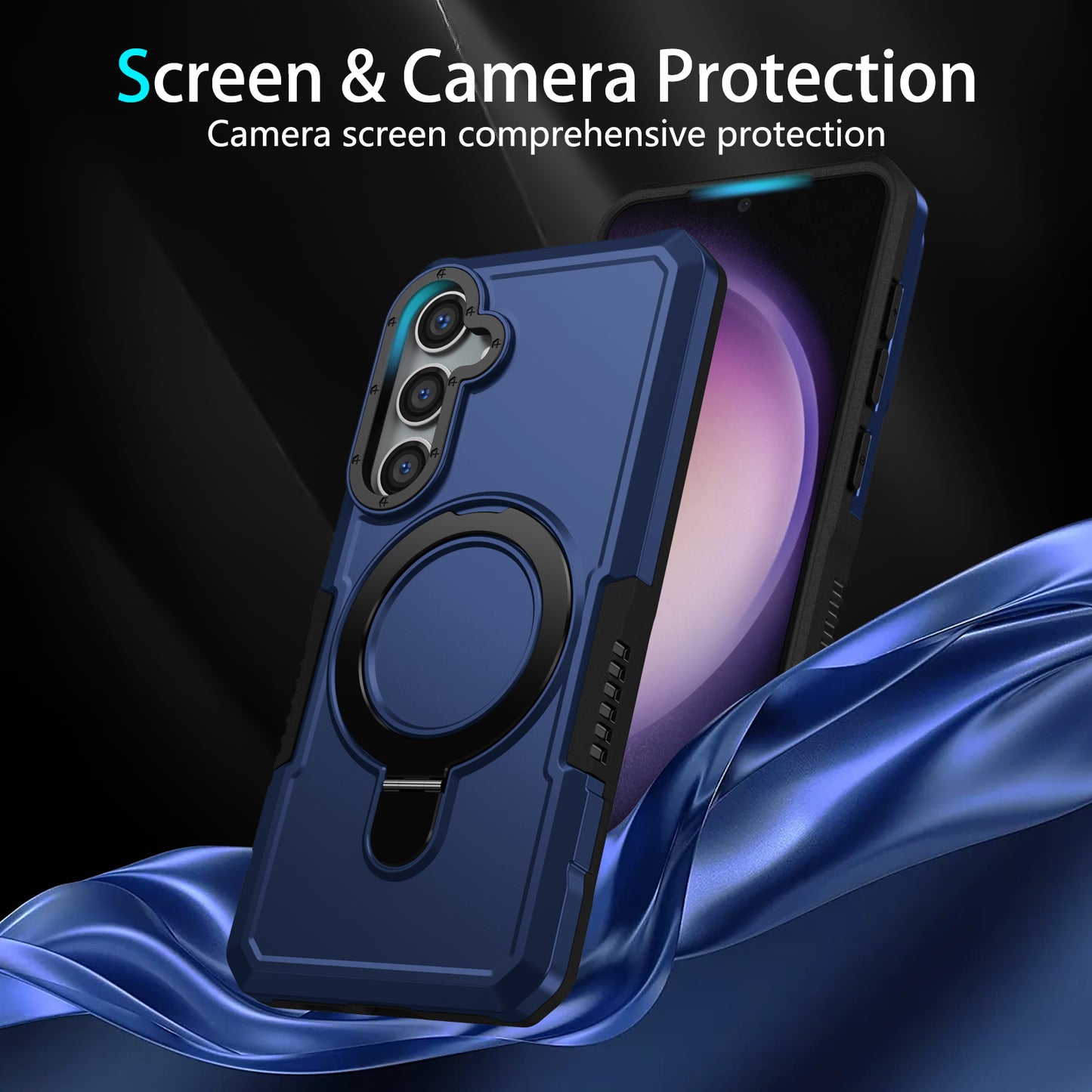 For Samsung Galaxy S24 Phone Cover TPU+PC Dual-Layer Ring Kickstand Anti-Drop Case  - Sapphire