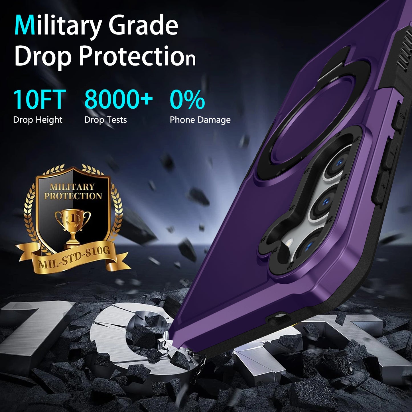 For Samsung Galaxy S24 Phone Cover TPU+PC Dual-Layer Ring Kickstand Anti-Drop Case  - Dark Purple