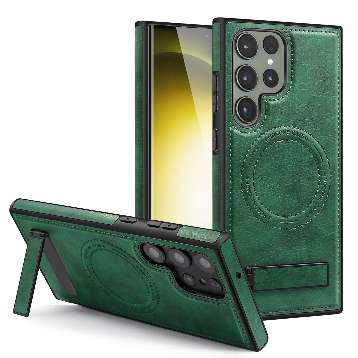 For Samsung Galaxy S24 Ultra Magnetic Case Kickstand Series Protective Cover - Blackish Green
