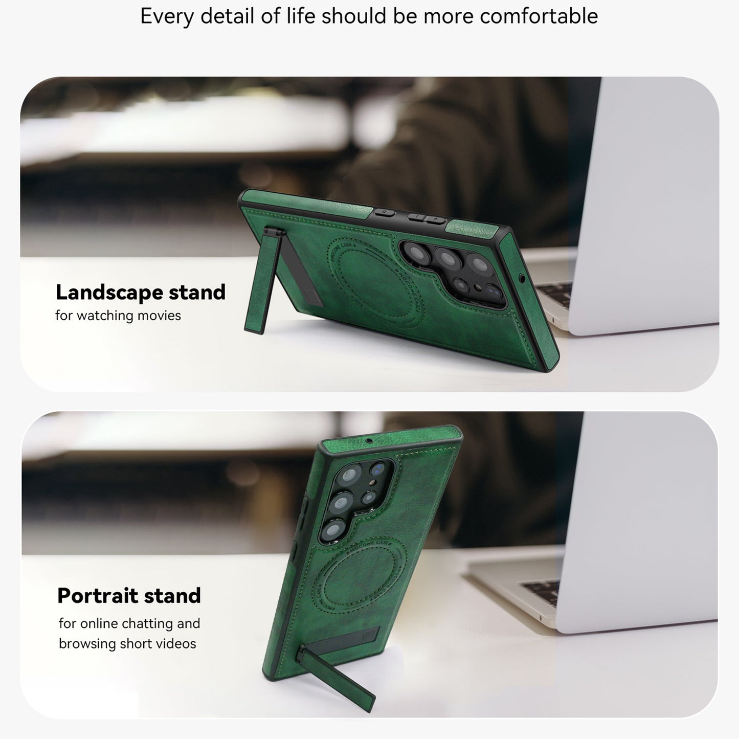 For Samsung Galaxy S24 Ultra Magnetic Case Kickstand Series Protective Cover - Blackish Green