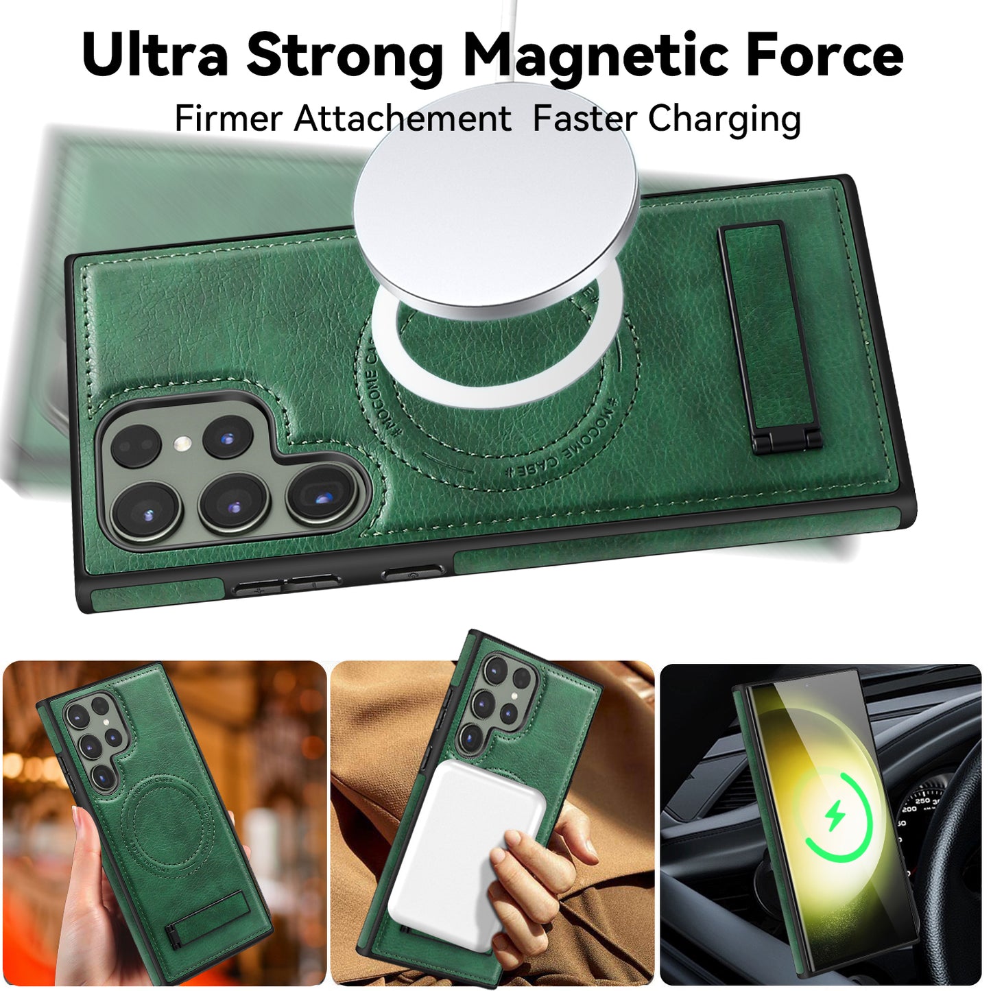 For Samsung Galaxy S24 Ultra Magnetic Case Kickstand Series Protective Cover - Blackish Green