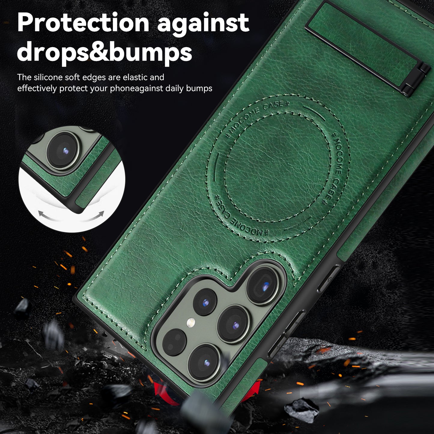 For Samsung Galaxy S24 Ultra Magnetic Case Kickstand Series Protective Cover - Blackish Green