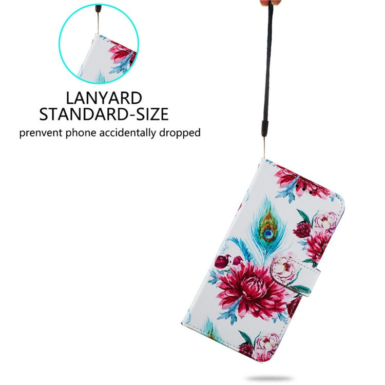 For Samsung Galaxy A55 5G Cell Phone Case PU Leather Pattern Print Wallet Cover - Peacock Flower