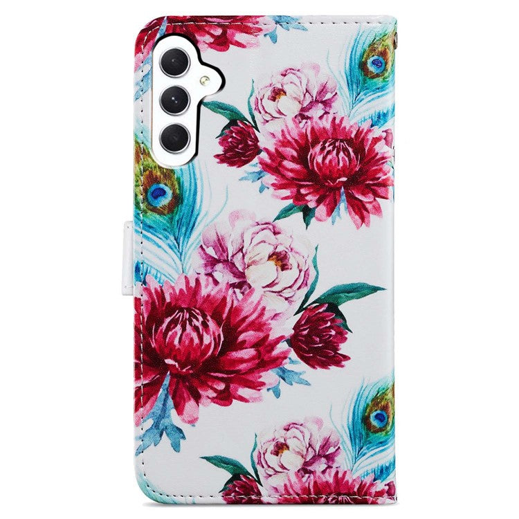 For Samsung Galaxy A55 5G Cell Phone Case PU Leather Pattern Print Wallet Cover - Peacock Flower