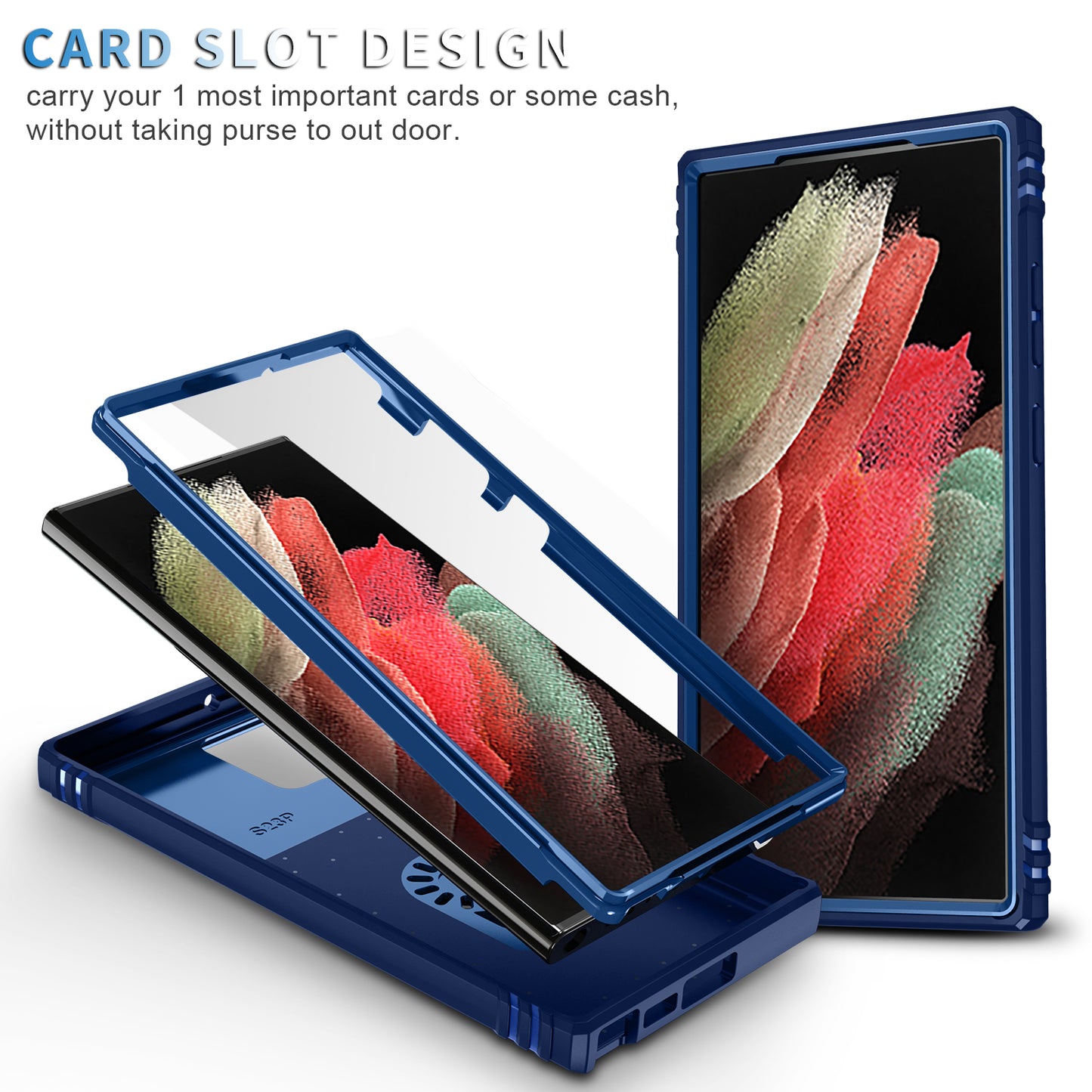 For Samsung Galaxy S24 Ultra Phone Case Built-in Slide Camera Lens Cover + Ring Holder Kickstand - Sapphire