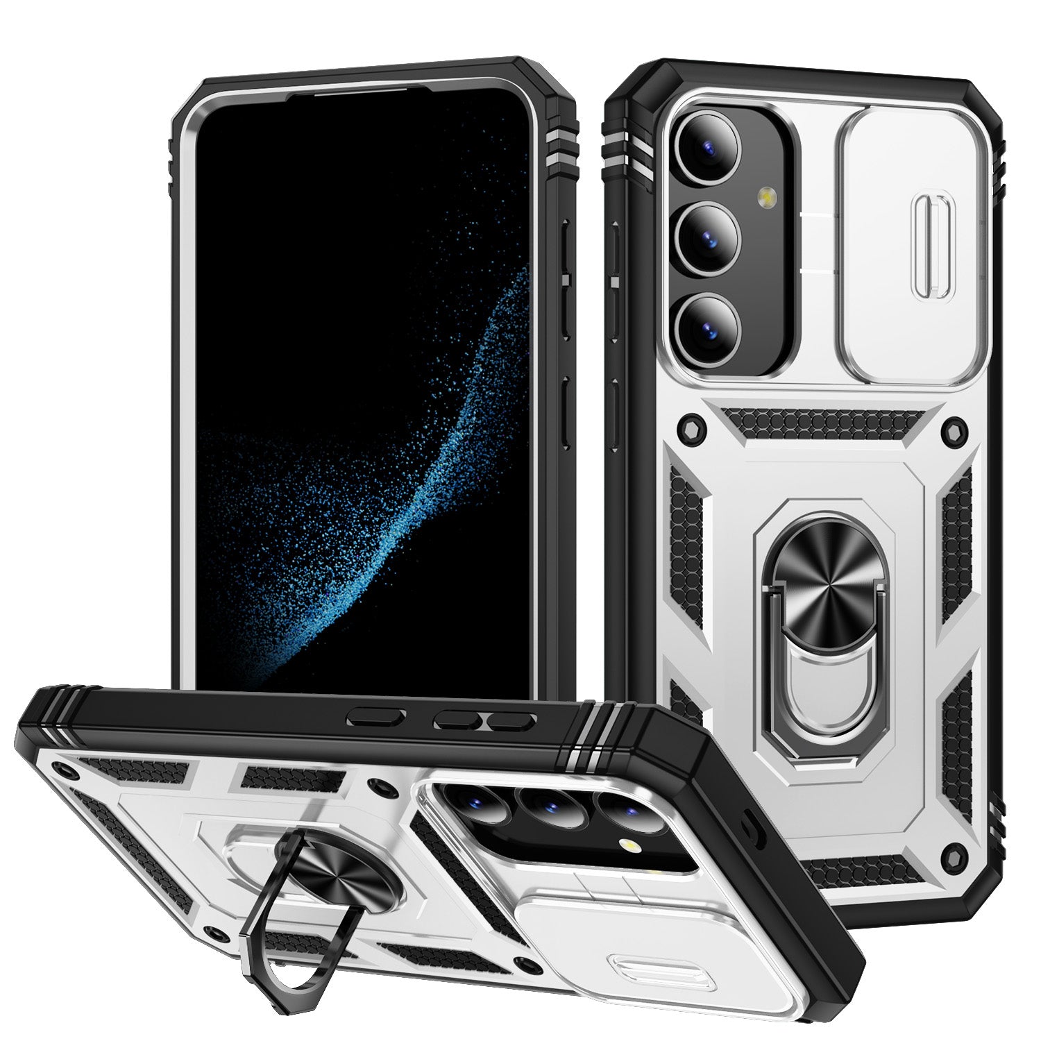 For Samsung Galaxy S24 Anti-Drop Protection Case with Camera Sliding Cover - White+Black