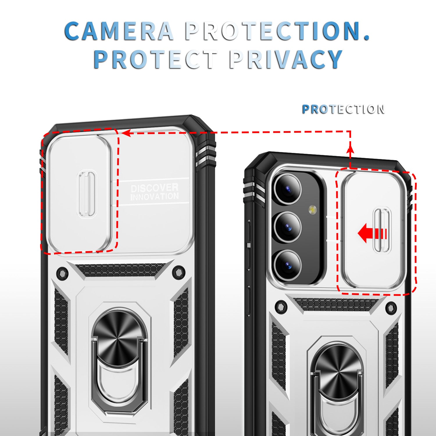 For Samsung Galaxy S24 Anti-Drop Protection Case with Camera Sliding Cover - White+Black
