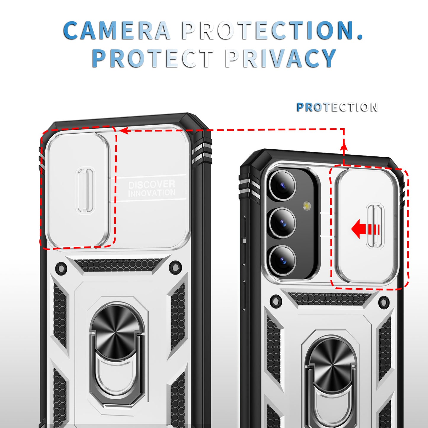 For Samsung Galaxy S24 Anti-Drop Protection Case with Camera Sliding Cover - White+Black
