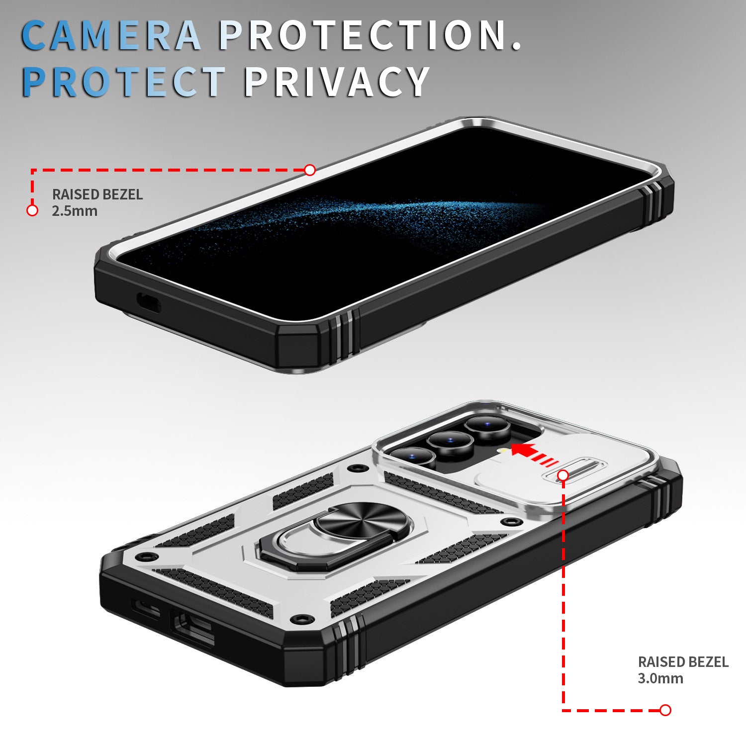 For Samsung Galaxy S24 Anti-Drop Protection Case with Camera Sliding Cover - White+Black
