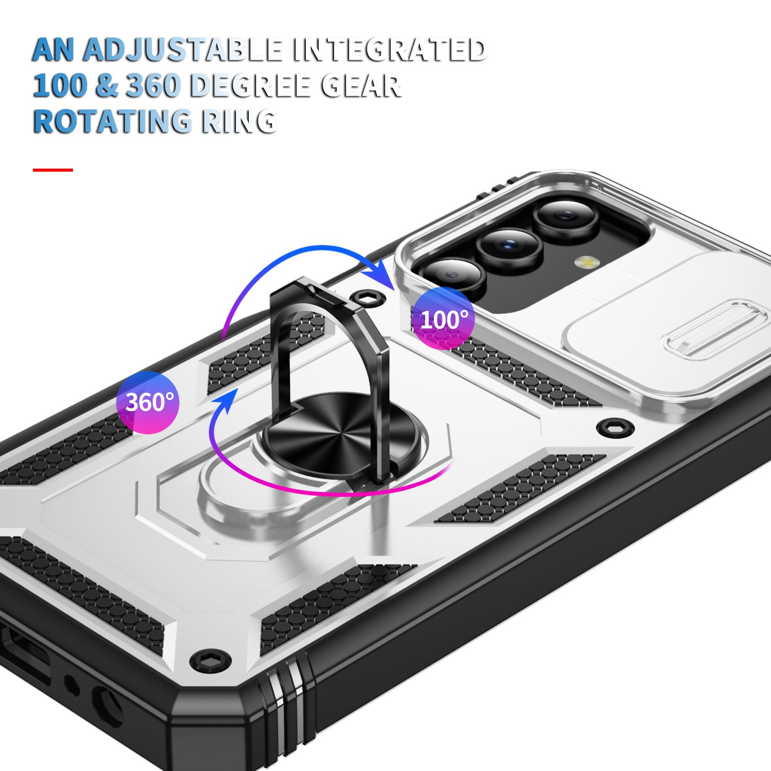 For Samsung Galaxy S24 Anti-Drop Protection Case with Camera Sliding Cover - White+Black