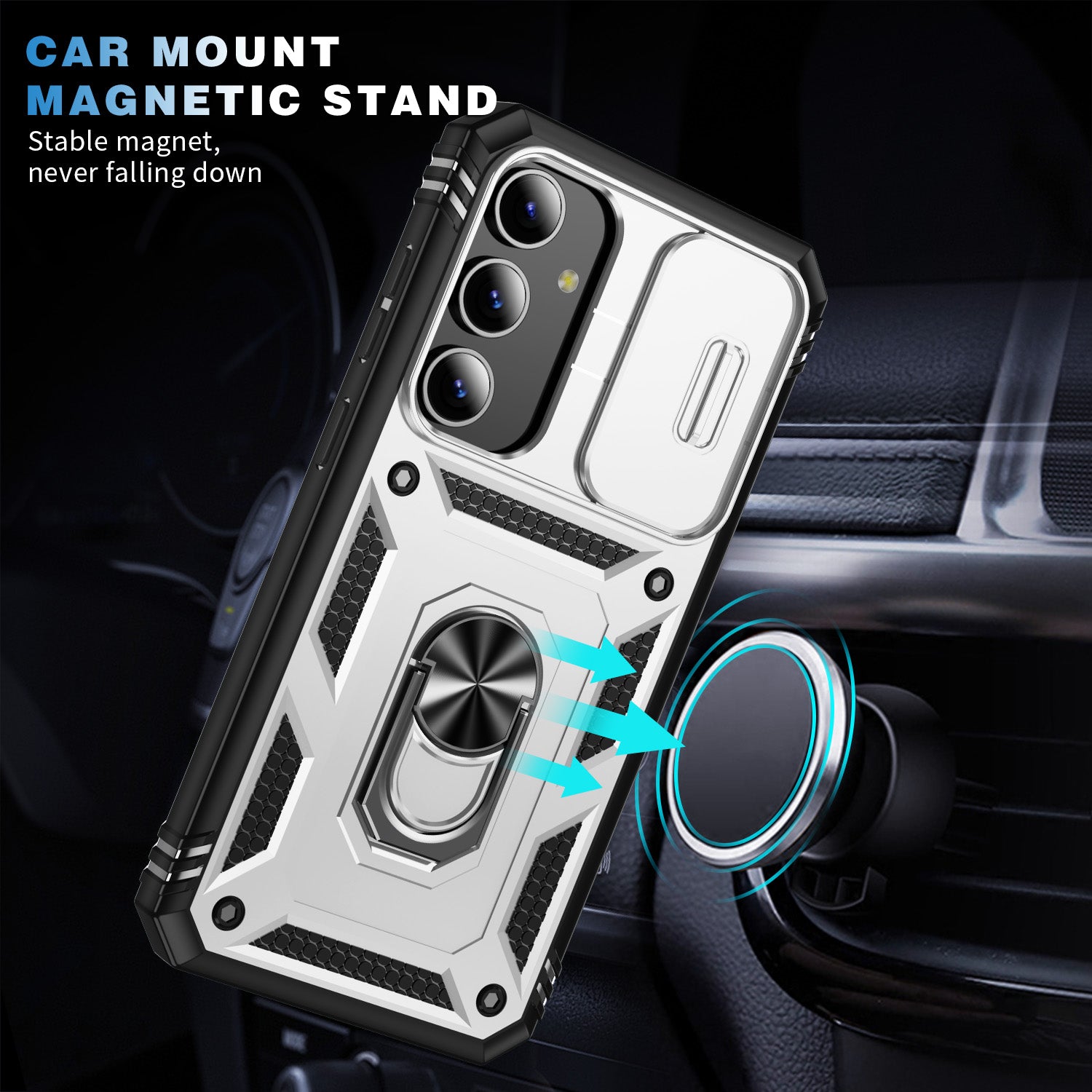 For Samsung Galaxy S24 Anti-Drop Protection Case with Camera Sliding Cover - White+Black