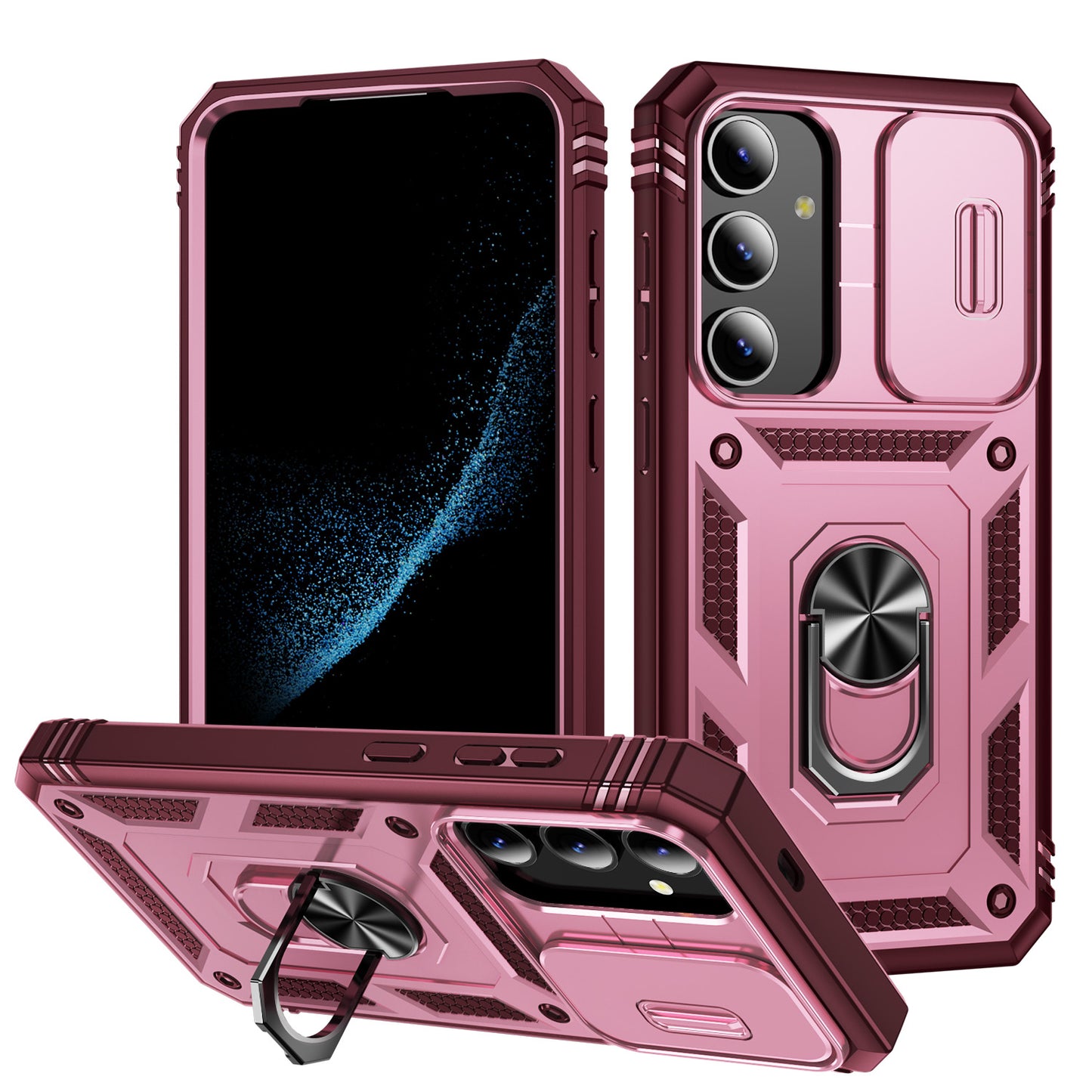 For Samsung Galaxy S24 Anti-Drop Protection Case with Camera Sliding Cover - Pink+Dark Red