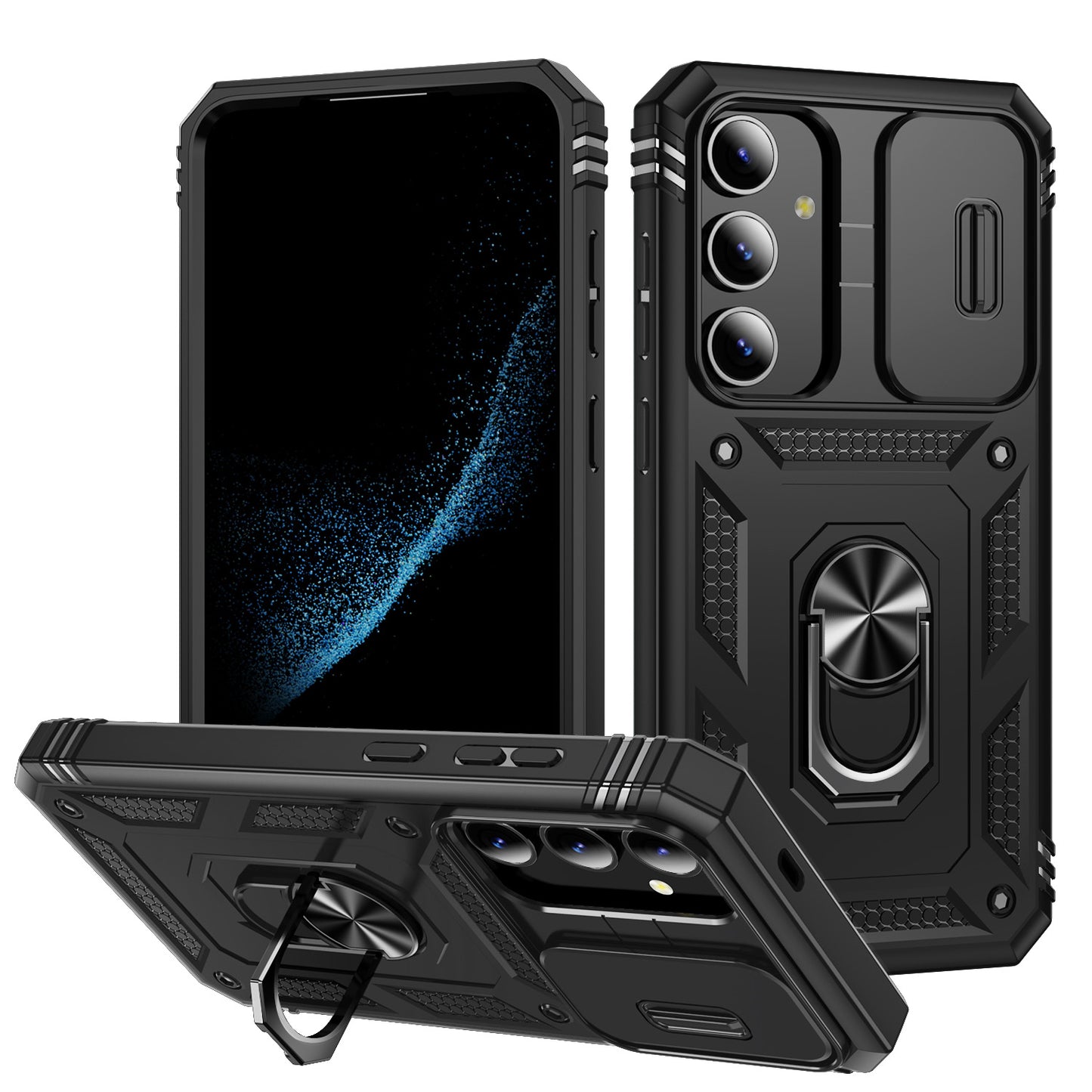 For Samsung Galaxy S24 Anti-Drop Protection Case with Camera Sliding Cover - Black