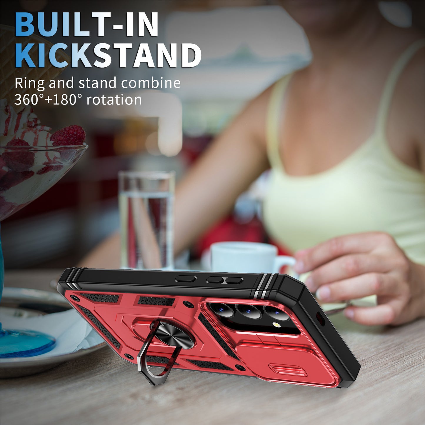 For Samsung Galaxy S24 Anti-Drop Protection Case with Camera Sliding Cover - Red+Black