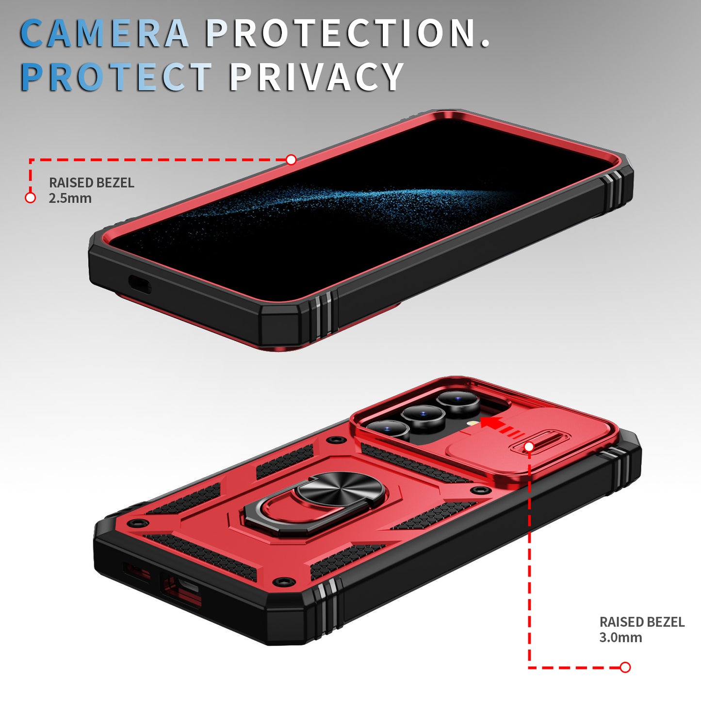Slide Window Design for Samsung Galaxy S24+ Phone Case TPU+PC Protective Cover - Red+Black