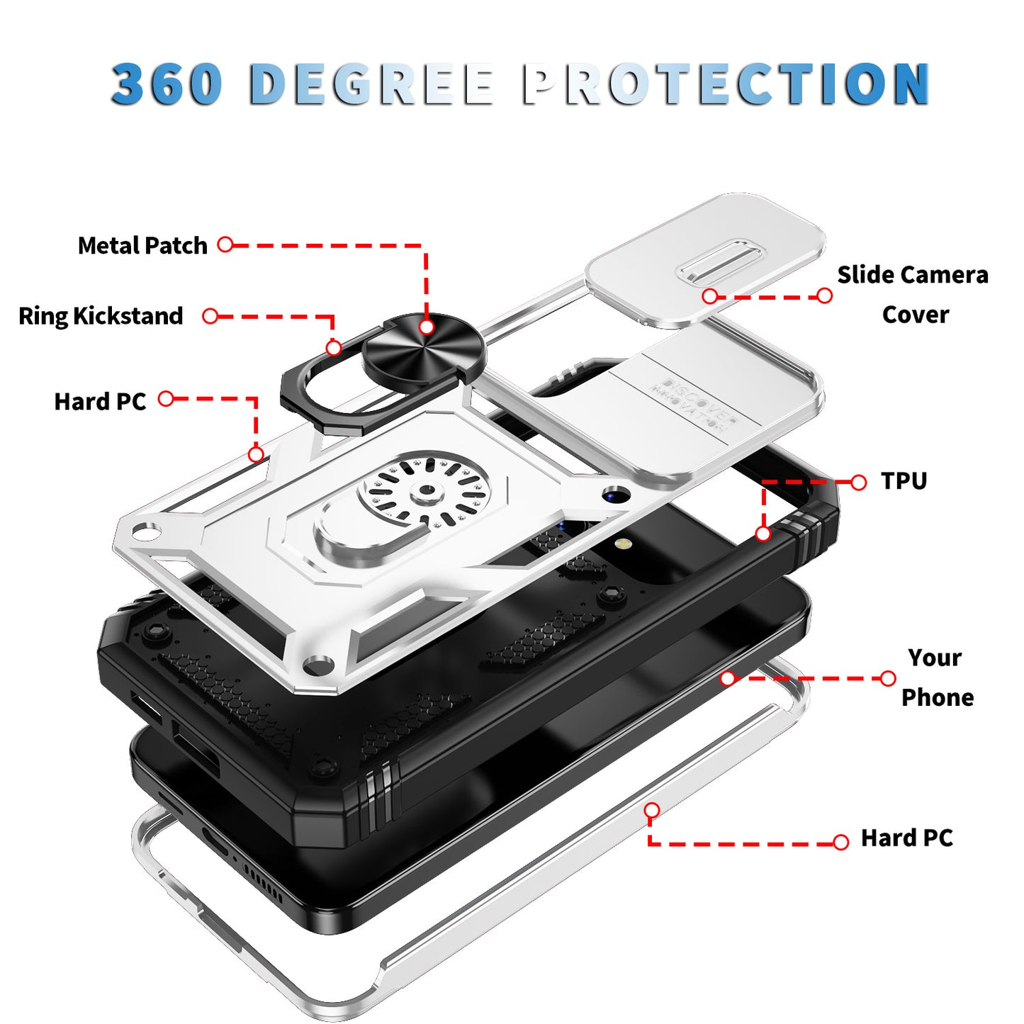Slide Window Design for Samsung Galaxy S24+ Phone Case TPU+PC Protective Cover - White+Black