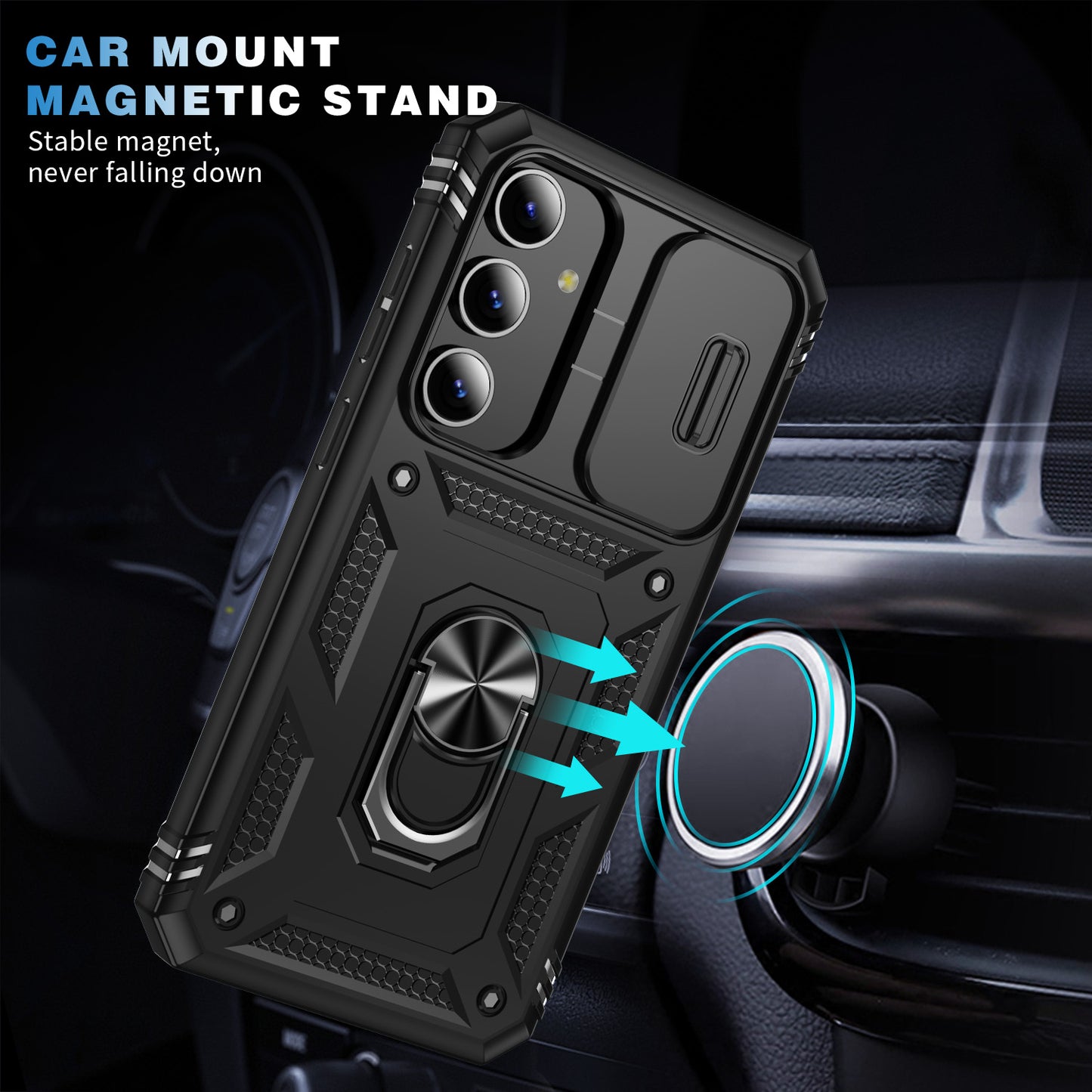 Slide Window Design for Samsung Galaxy S24+ Phone Case TPU+PC Protective Cover - BlackBlack