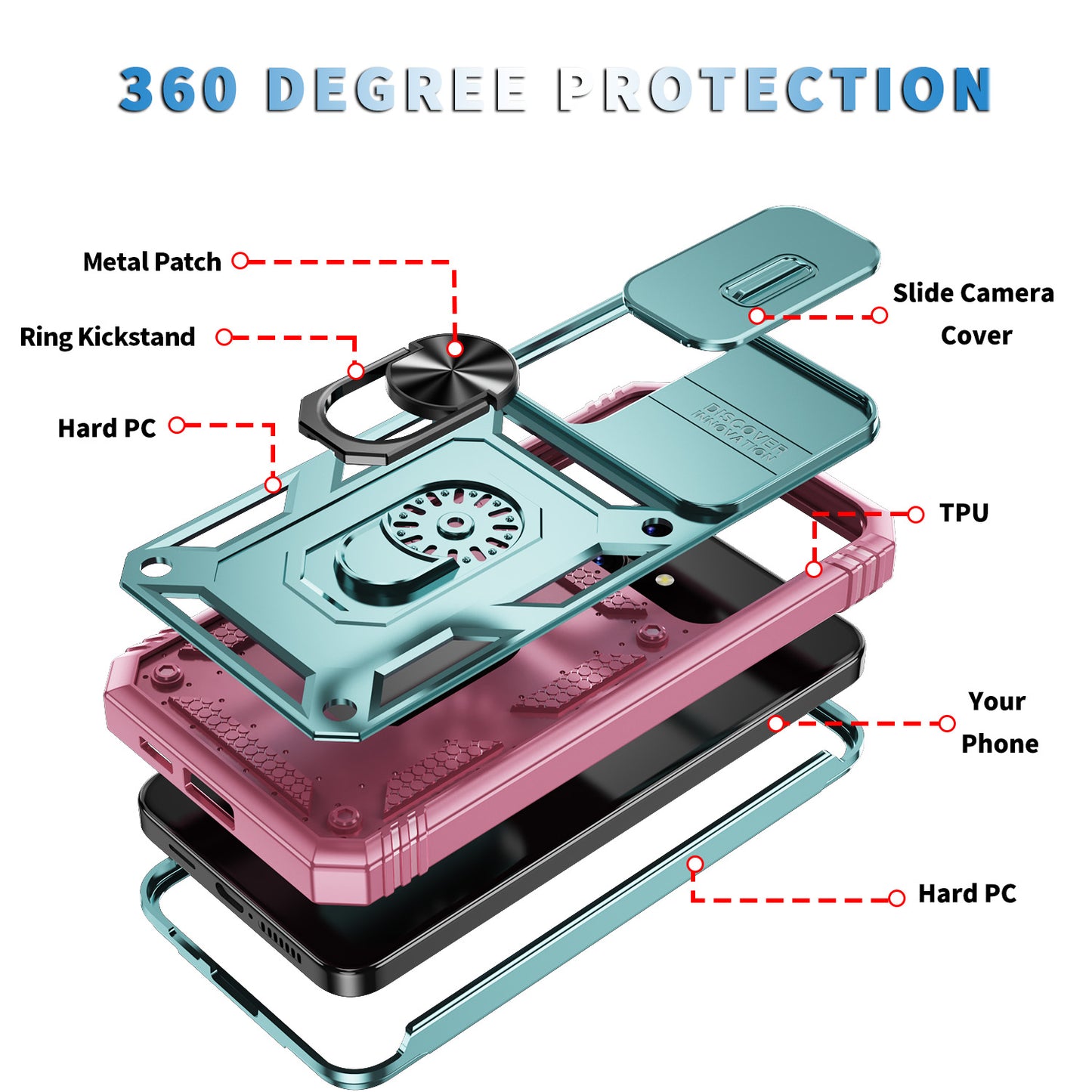 Slide Window Design for Samsung Galaxy S24+ Phone Case TPU+PC Protective Cover - Grey Green+Pink