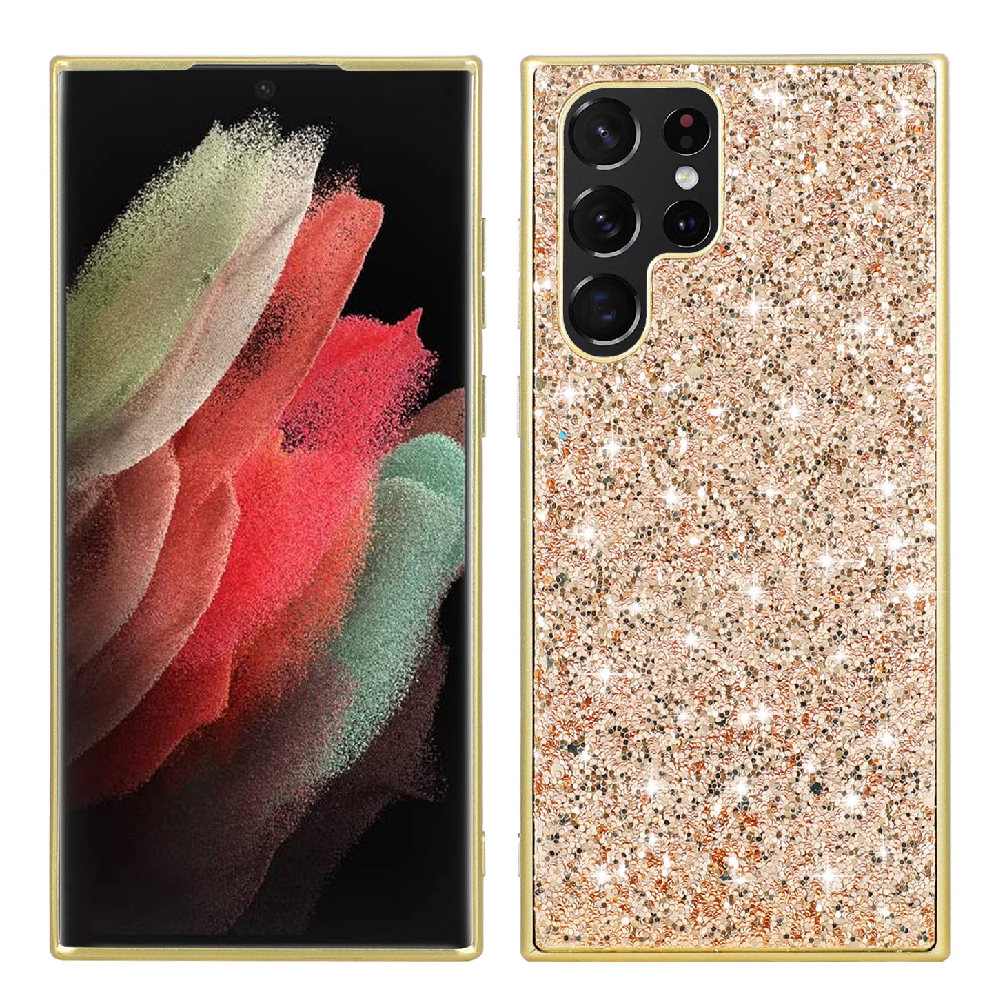 For Samsung Galaxy S24 Ultra Cell Phone Case Electroplating TPU Frame + PC Back Protective Shell - Gold