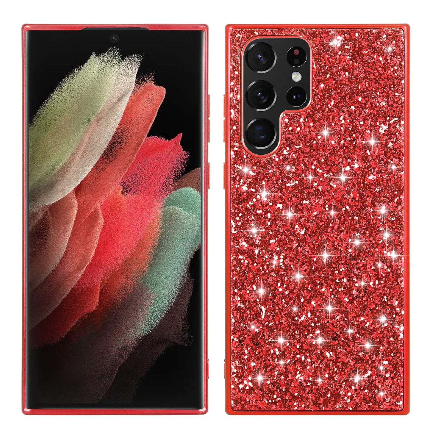 For Samsung Galaxy S24 Ultra Cell Phone Case Electroplating TPU Frame + PC Back Protective Shell - Red