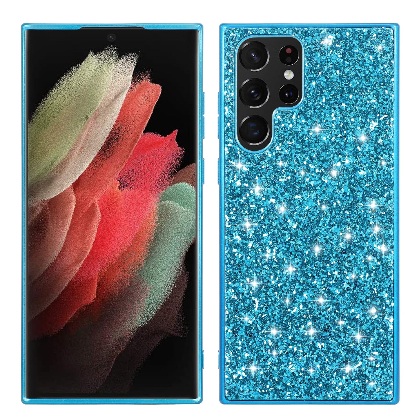 For Samsung Galaxy S24 Ultra Cell Phone Case Electroplating TPU Frame + PC Back Protective Shell - Blue