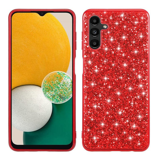 For Samsung Galaxy A15 5G Case Glitter Electroplated TPU Frame PC Back Cover - Red